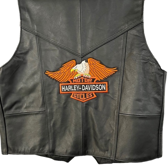 HARLEY DAVIDSON embroidered leather moto vest - Picture 2 of 9
